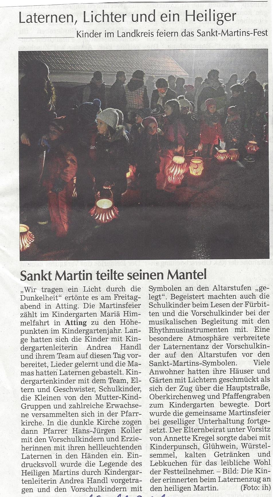 presseartikel_pfarrgemeinde_feiert_martinsfest_mit_kindergarten