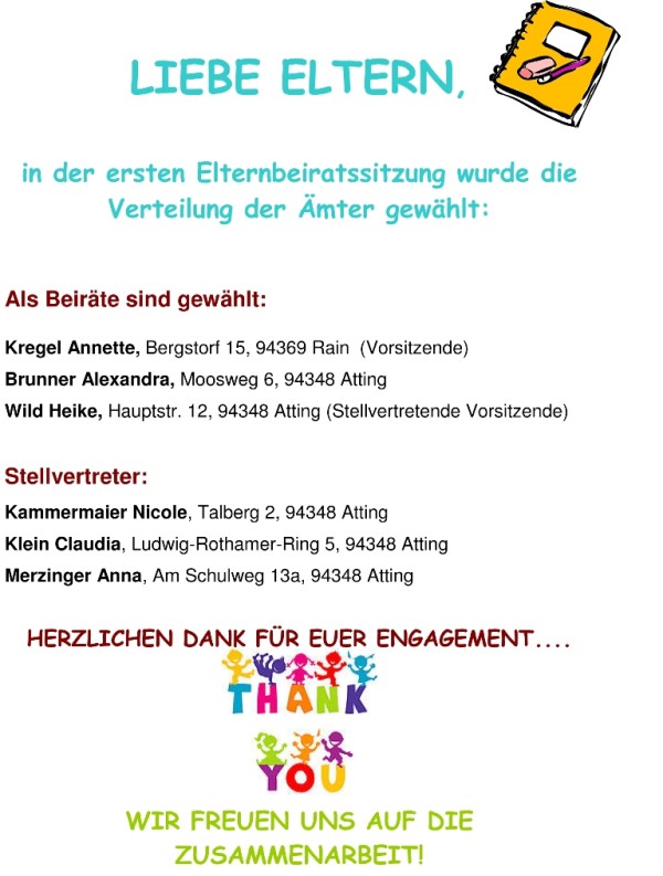  Ämterverteilung neuer Elternbeirat im Kindergarten Atting Bildidee 