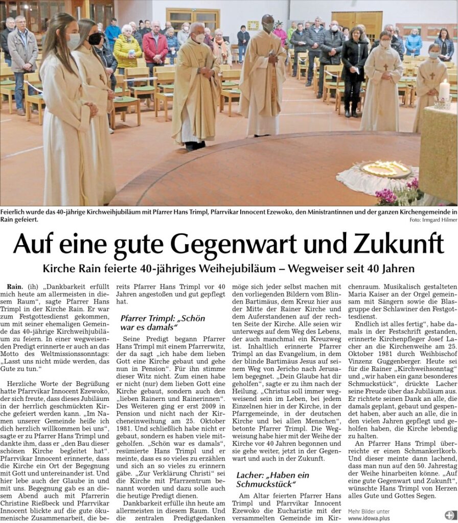 Auf eine gute Gegenwart und Zukunft 29. Oktober 2021 Straubinger Tagblatt  Pfarrgemeinde Atting 